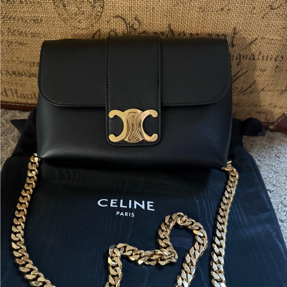 Celine Black Crossbody Bag with Gold Chain